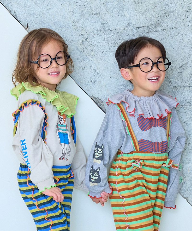 마키즈 키즈 티셔츠 일본 긴팔티 소매 프린트 리브 빅론 디자인 4컬러