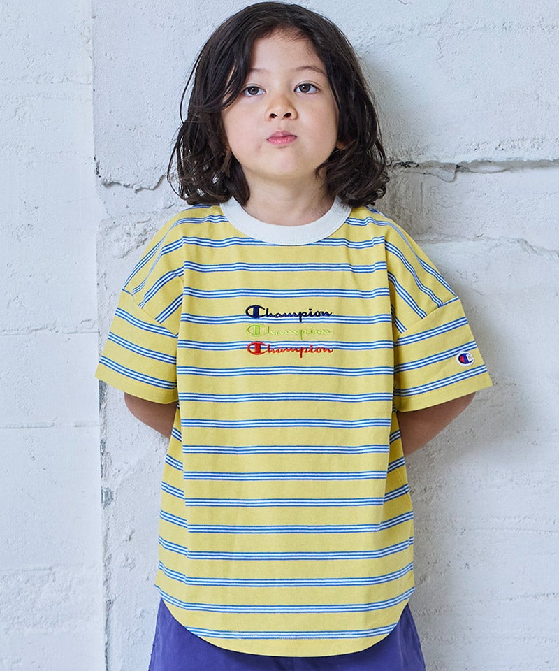 마키즈 키즈 티셔츠 일본 MARKEY'S 반팔티 챔피온 로고 스트라이프 2컬러