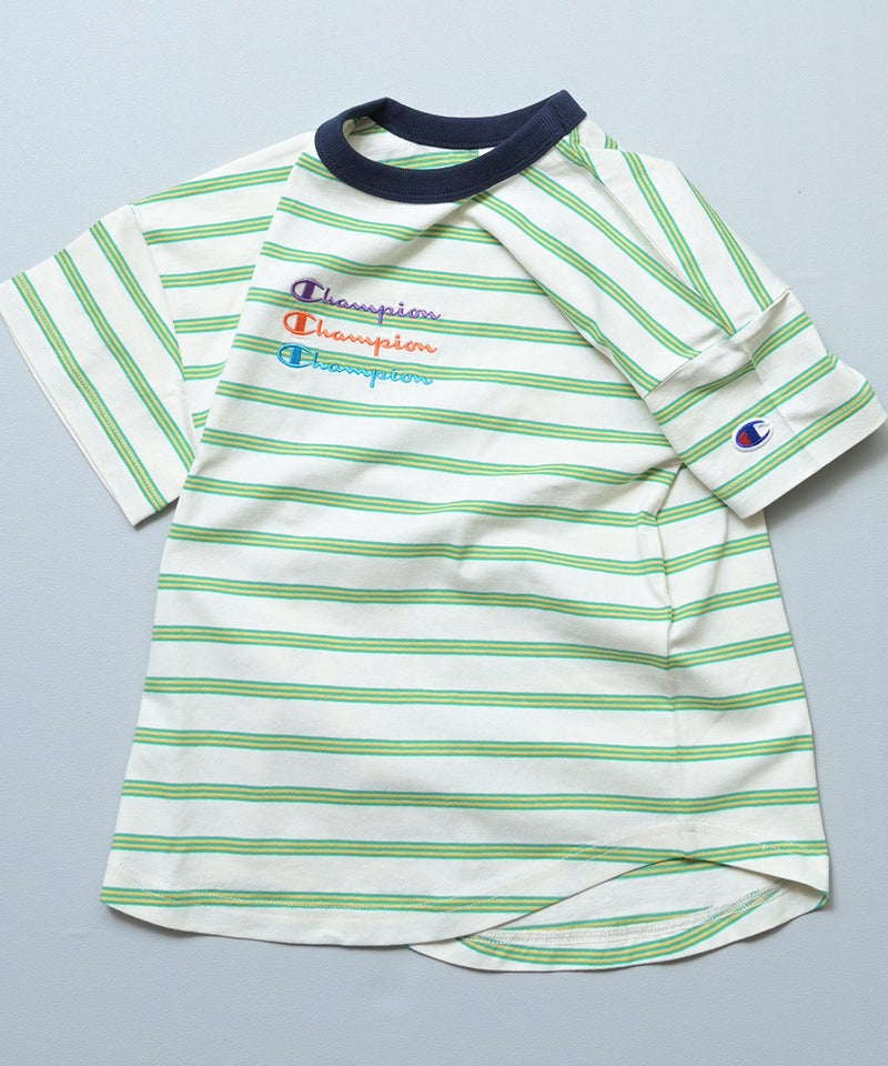 마키즈 키즈 티셔츠 일본 MARKEY'S 반팔티 챔피온 로고 스트라이프 2컬러