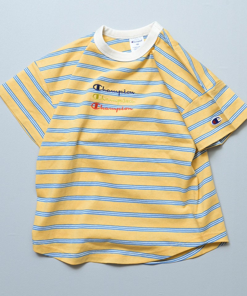 마키즈 키즈 티셔츠 일본 MARKEY'S 반팔티 챔피온 로고 스트라이프 2컬러