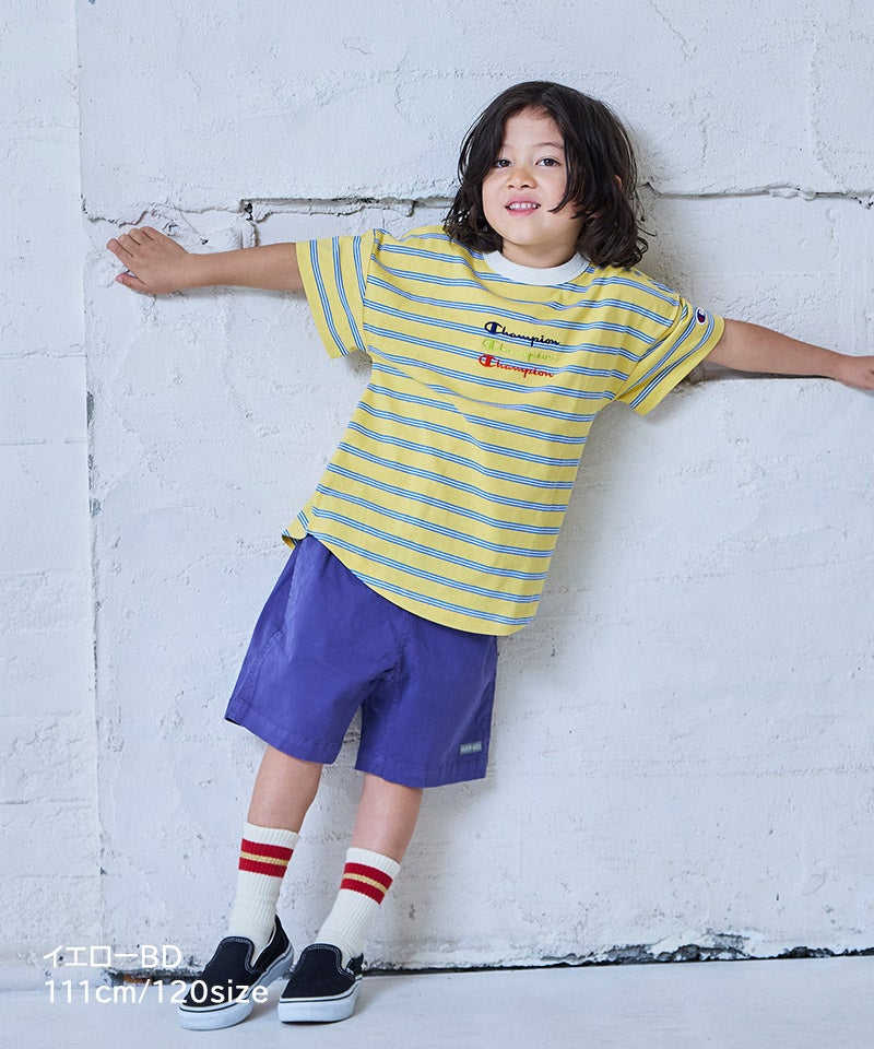 마키즈 키즈 티셔츠 일본 MARKEY'S 반팔티 챔피온 로고 스트라이프 2컬러