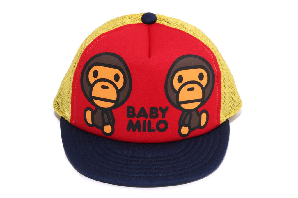 베이프 키즈 모자 일본 BAPE 스냅백 베이비 마일로 메쉬 프린트 캡 2컬러