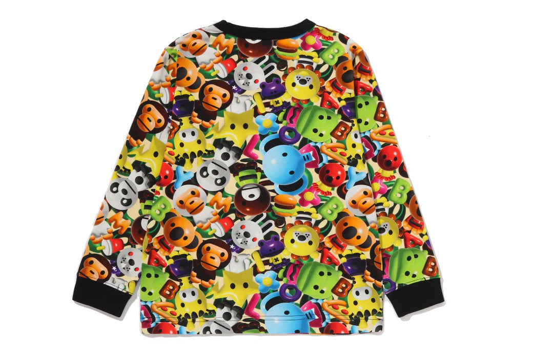 베이프 키즈 티셔츠 일본 BAPE 맨투맨 3D 마일로 올 프렌드 긴팔 멀티 패턴