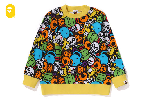 베이프 키즈 티셔츠 일본 BAPE 맨투맨 마일로 올 프렌즈 스웻 셔츠 멀티 패턴