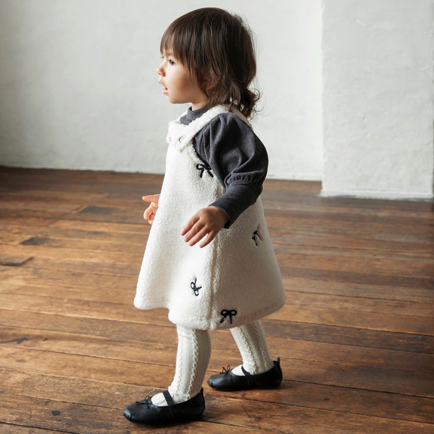 브란셰스 키즈 치마 일본 branshe 영유아 원피스 리본 자수 양털 보아 재킷 2컬러