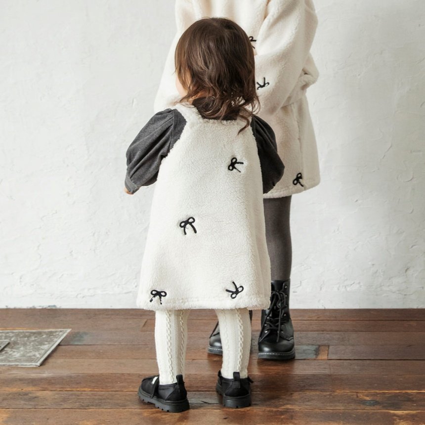 브란셰스 키즈 치마 일본 branshe 영유아 원피스 리본 자수 양털 보아 재킷 2컬러