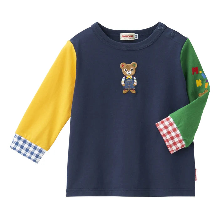 미키하우스 티셔츠 일본 키즈 긴팔티 커프 체크 2컬러