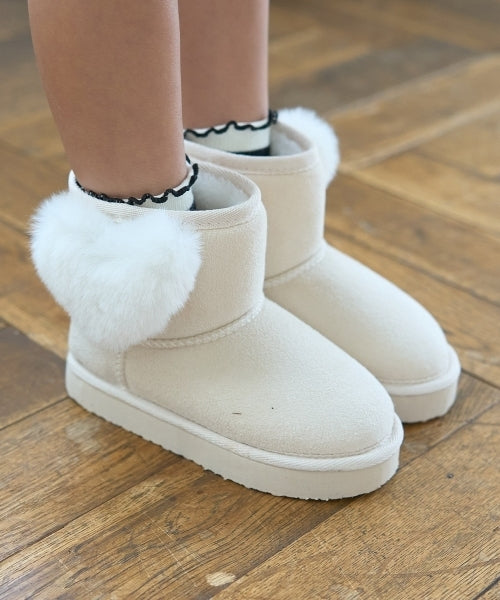 petit main 키즈 신발 일본 쁘띠마인 유아 부츠 귀여운 하트형 퍼 디자인 4컬러