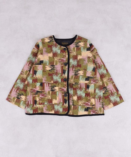 마키즈 키즈 자켓 일본 유아 노 카라 재킷 고블란 직물 디자인 2컬러