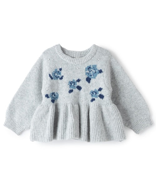 petit main 키즈 티셔츠 일본 쁘띠메인 유아 니트 플라워 진주 스웨터 2컬러