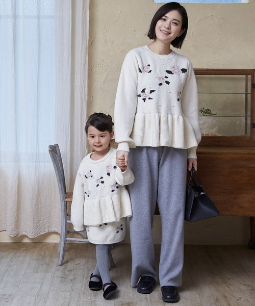petit main 키즈 티셔츠 일본 쁘띠메인 유아 니트 플라워 진주 스웨터 2컬러