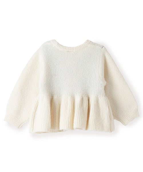 petit main 키즈 티셔츠 일본 쁘띠메인 유아 니트 플라워 진주 스웨터 2컬러