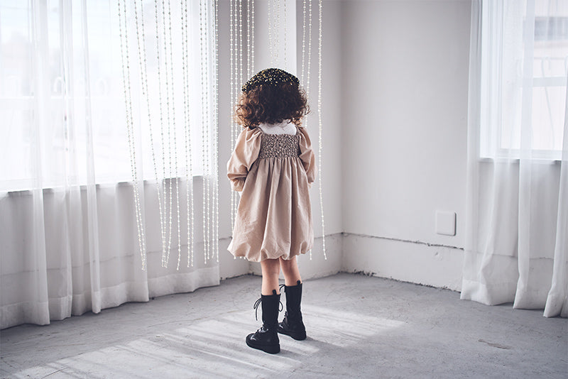 마르마르 키즈 아기 원피스 일본 유아 치마 폼파더 드레스 리프 beige