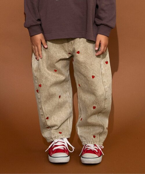 브리즈 키즈 바지 일본 청바지 하트 무늬 자수 배럴 팬츠 2컬러