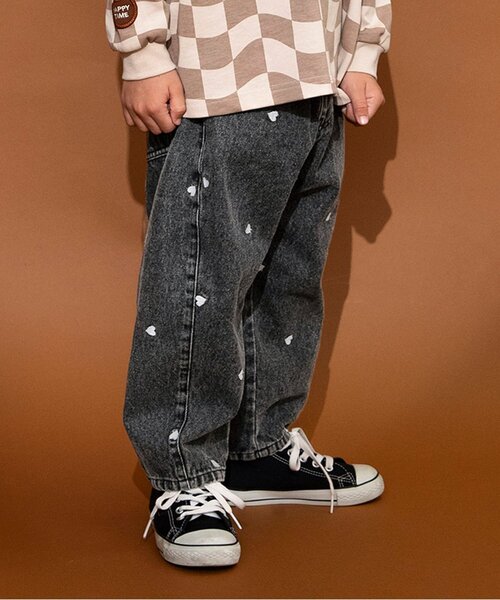 브리즈 키즈 바지 일본 청바지 하트 무늬 자수 배럴 팬츠 2컬러