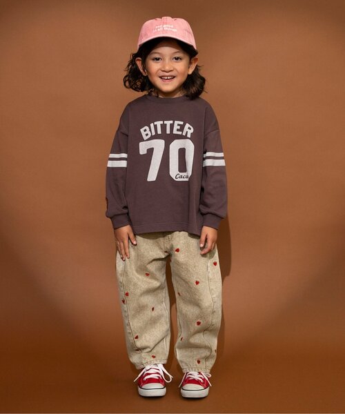 브리즈 키즈 바지 일본 청바지 하트 무늬 자수 배럴 팬츠 2컬러