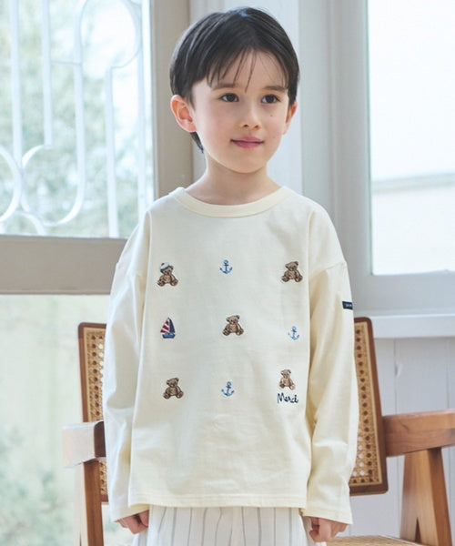 쁘띠메인 키즈 티셔츠 일본 petit main 긴팔티 쿠마 마린 자수 3컬러