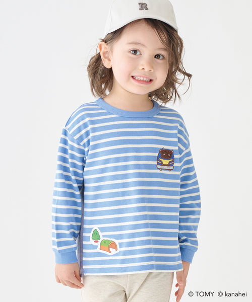 쁘띠메인 키즈 티셔츠 일본 petit main 긴팔티 플라 레일스 스트라이프 3컬러