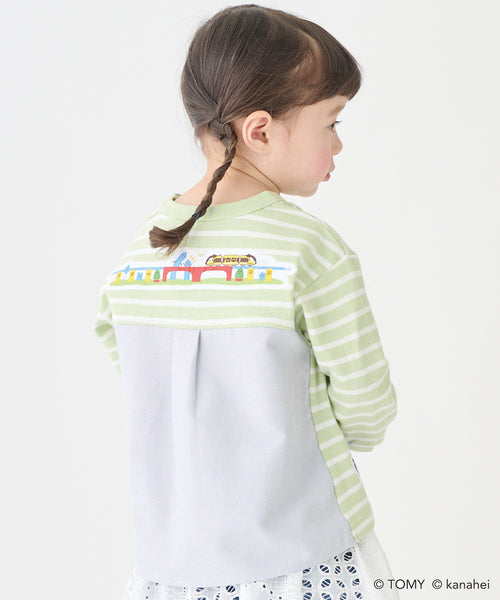 쁘띠메인 키즈 티셔츠 일본 petit main 긴팔티 플라 레일스 스트라이프 3컬러