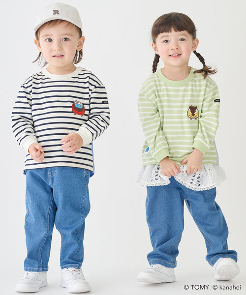 쁘띠메인 키즈 티셔츠 일본 petit main 긴팔티 플라 레일스 스트라이프 3컬러