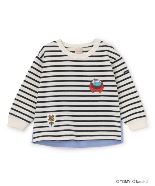 쁘띠메인 키즈 티셔츠 일본 petit main 긴팔티 플라 레일스 스트라이프 3컬러