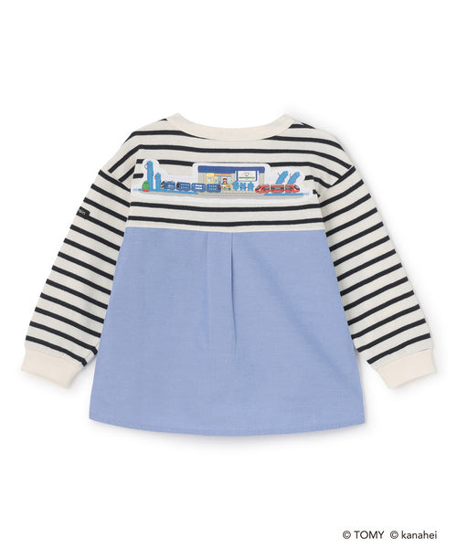 쁘띠메인 키즈 티셔츠 일본 petit main 긴팔티 플라 레일스 스트라이프 3컬러