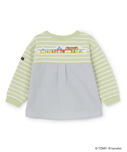 쁘띠메인 키즈 티셔츠 일본 petit main 긴팔티 플라 레일스 스트라이프 3컬러