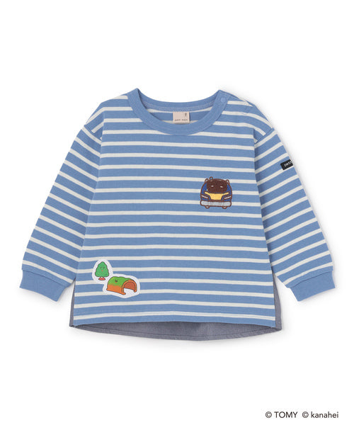 쁘띠메인 키즈 티셔츠 일본 petit main 긴팔티 플라 레일스 스트라이프 3컬러