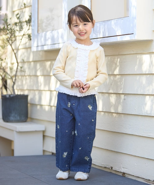 쁘띠메인 키즈 바지 일본 petit main 청바지 플라워 자수 데님 팬츠 3컬러