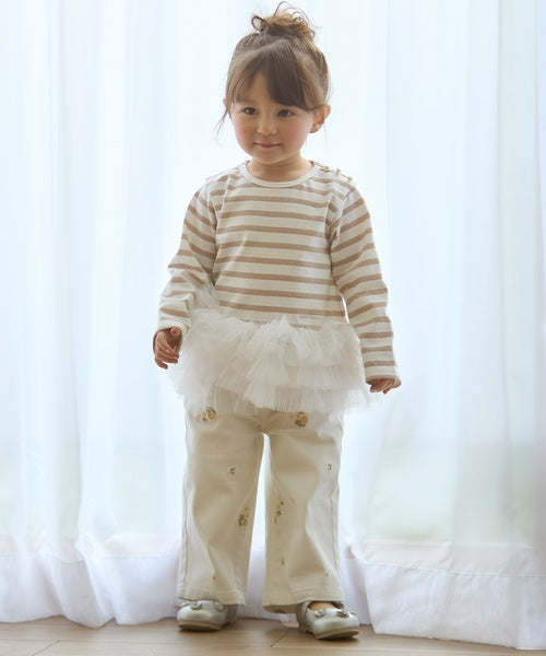 쁘띠메인 키즈 바지 일본 petit main 청바지 플라워 자수 데님 팬츠 3컬러