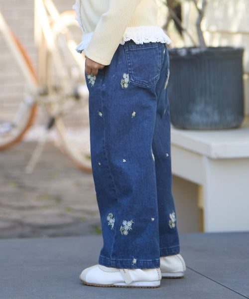 쁘띠메인 키즈 바지 일본 petit main 청바지 플라워 자수 데님 팬츠 3컬러