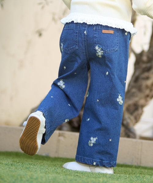 쁘띠메인 키즈 바지 일본 petit main 청바지 플라워 자수 데님 팬츠 3컬러