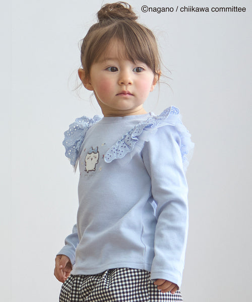 쁘띠메인 티셔츠 일본 쁘띠마인 먼작귀 치이카와 어깨 프릴 긴팔티 3컬러