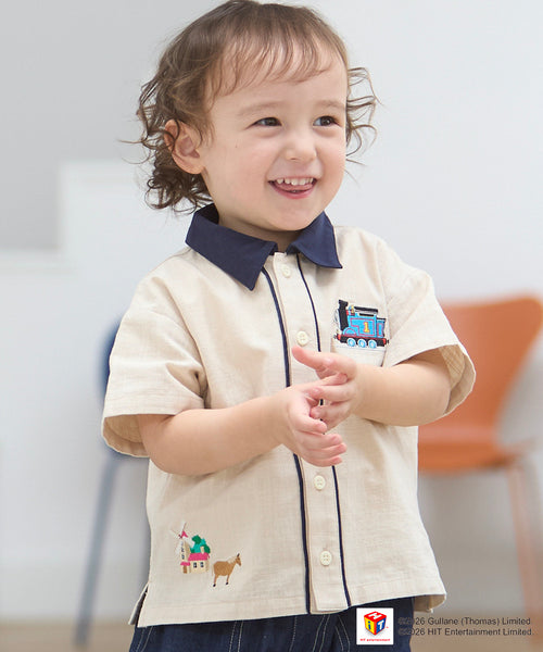 쁘띠메인 셔츠 일본 쁘띠마인 토마스와 친구들 자수 반팔 남방 2컬러