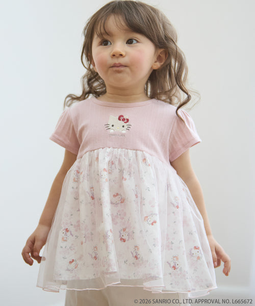 쁘띠메인 티셔츠 일본 쁘띠마인 산리오 캐릭터 플라워 도킹 반팔티 2컬러