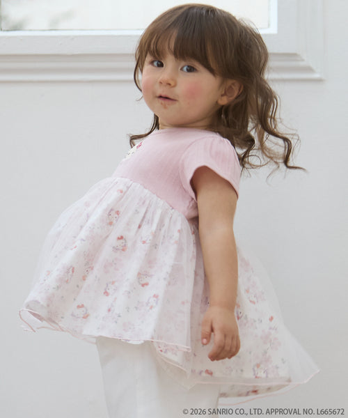 쁘띠메인 티셔츠 일본 쁘띠마인 산리오 캐릭터 플라워 도킹 반팔티 2컬러