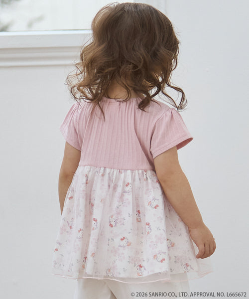 쁘띠메인 티셔츠 일본 쁘띠마인 산리오 캐릭터 플라워 도킹 반팔티 2컬러