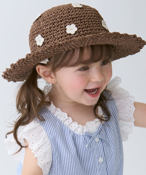 쁘띠메인 모자 일본 쁘띠마인 플라워 페이퍼 모자 밀짚모자 2컬러