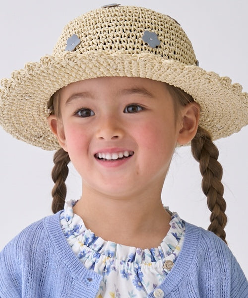 쁘띠메인 모자 일본 쁘띠마인 플라워 페이퍼 모자 밀짚모자 2컬러