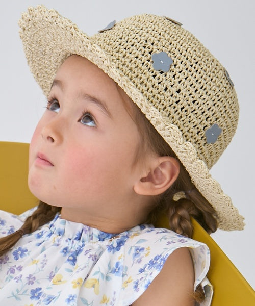 쁘띠메인 모자 일본 쁘띠마인 플라워 페이퍼 모자 밀짚모자 2컬러