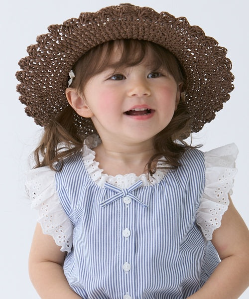 쁘띠메인 모자 일본 쁘띠마인 플라워 페이퍼 모자 밀짚모자 2컬러