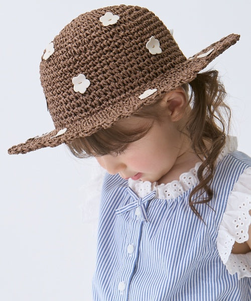 쁘띠메인 모자 일본 쁘띠마인 플라워 페이퍼 모자 밀짚모자 2컬러