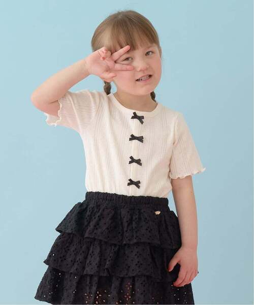 쁘띠메인 티셔츠 일본 쁘띠마인 가디건 스타일 리본 반팔티 5컬러