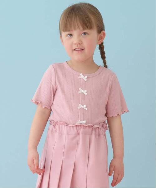 쁘띠메인 티셔츠 일본 쁘띠마인 가디건 스타일 리본 반팔티 5컬러