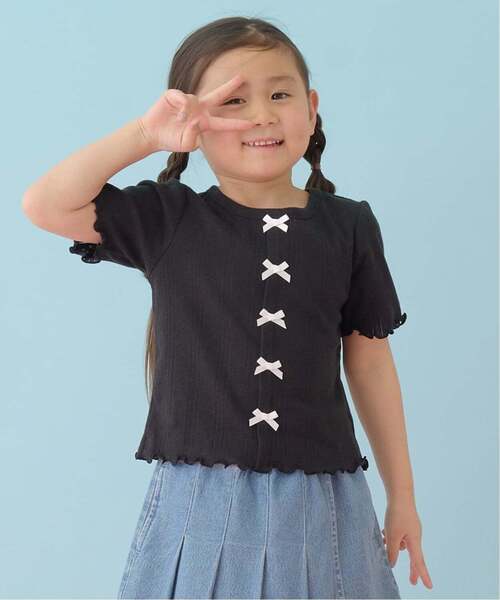 쁘띠메인 티셔츠 일본 쁘띠마인 가디건 스타일 리본 반팔티 5컬러