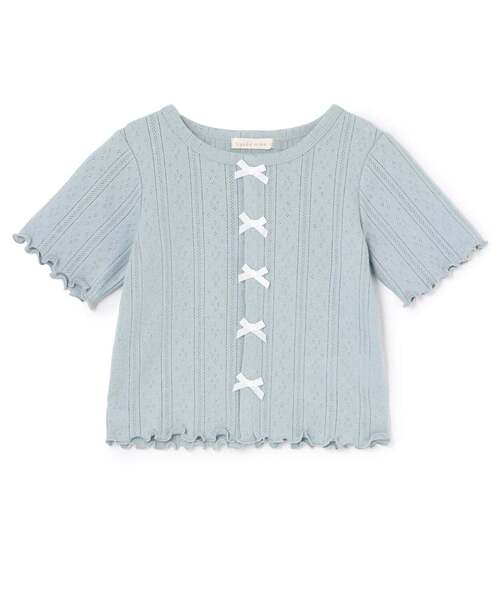 쁘띠메인 티셔츠 일본 쁘띠마인 가디건 스타일 리본 반팔티 5컬러