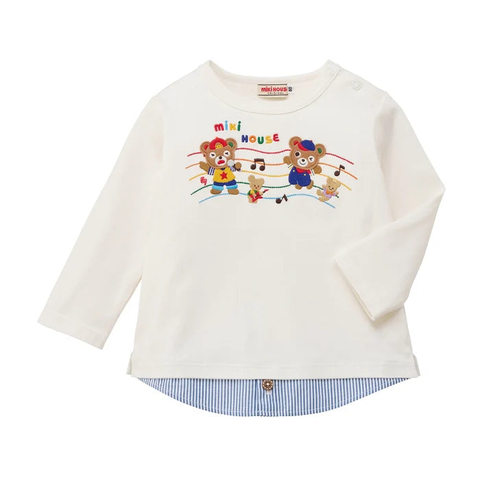 Mickey House Kids T-shirt Japanese Toddler Long Sleeve Layered Stripe Kuma Logo 