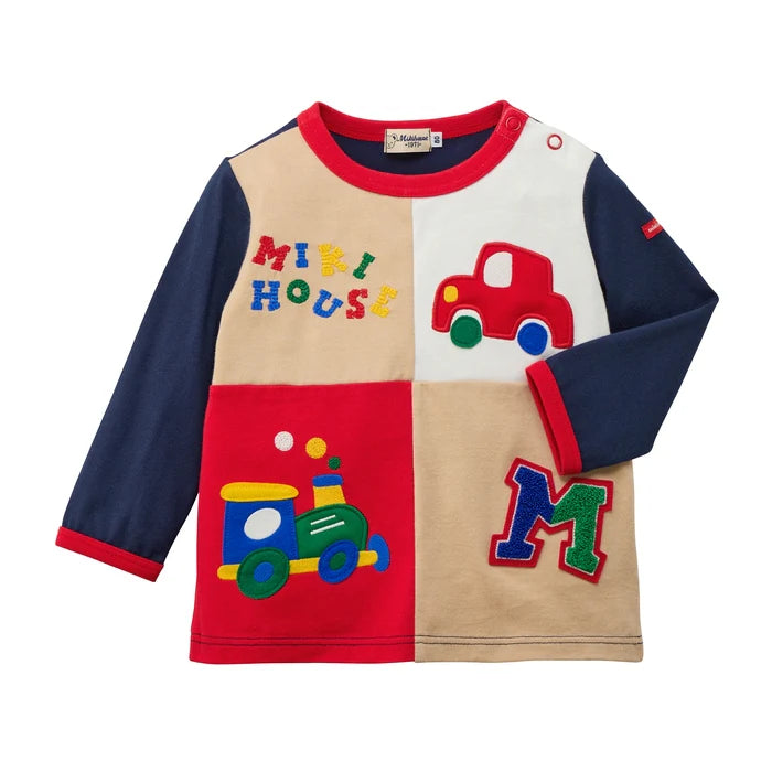 Mickey House Kids T-shirt Japanese Toddler Long Sleeve T-shirt Classic Bear Vehicle Series Block Design 