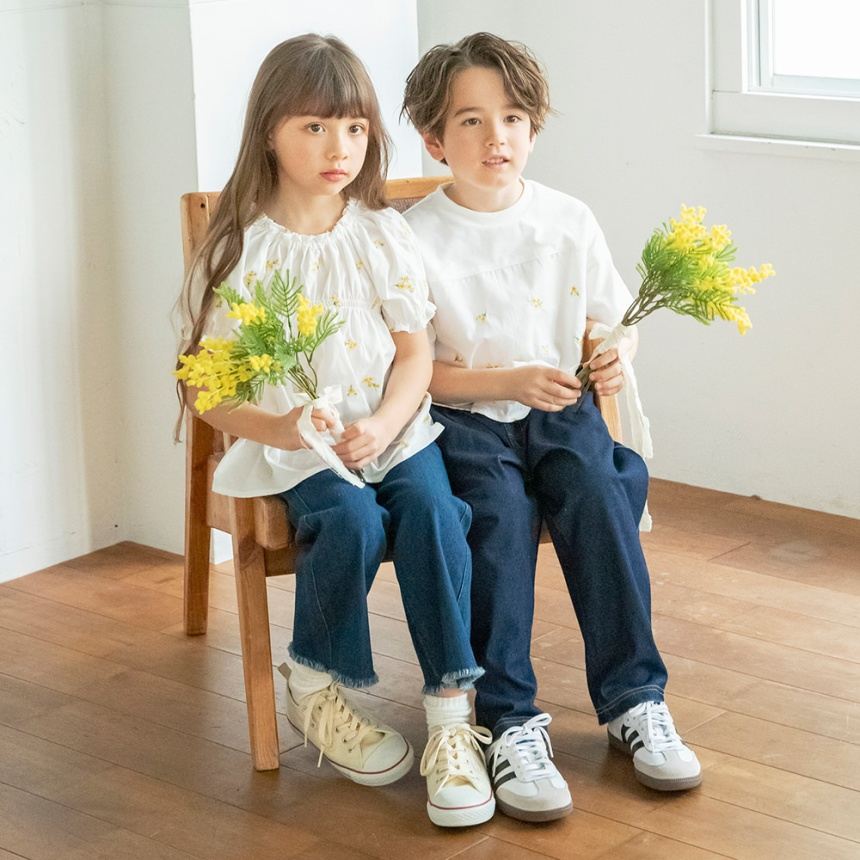 브란셰스 키즈 티셔츠 일본 branshes 반팔티 플라워 자수 2컬러