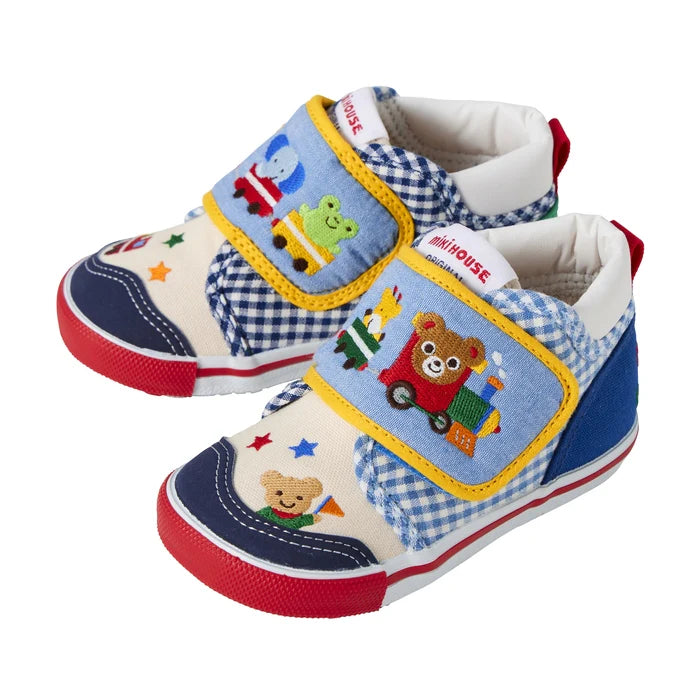 미키하우스 신발 일본 키즈 베이비 아기 운동화 푸치와 기차 자수